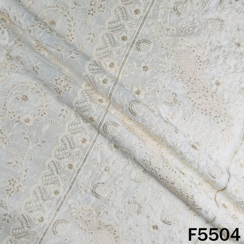 Dyeable Thread Sequins Embroidered Raw Silk Fabric - F5504