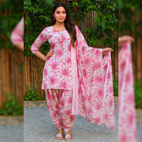 Positional Print Zari Embroidered Crepe Fabric-F4389