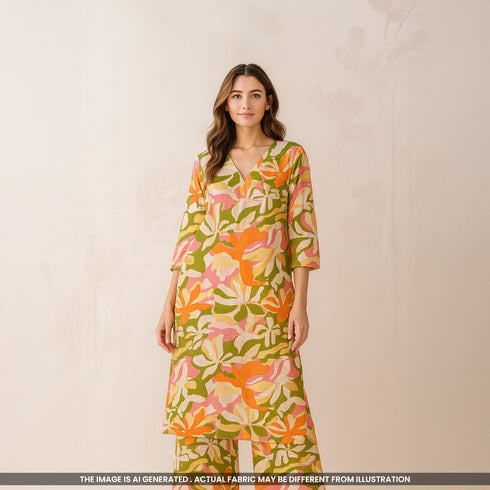 Digital Print Pure Muslin Fabric- F4284