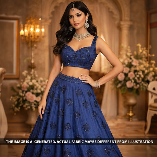 Cut Dana Sequins Pearl Embroidered Denim Fabric - F6350