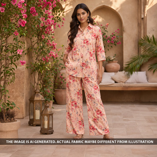 Digital Print Thread Sequins Work Cambric Cotton Fabric - F6303