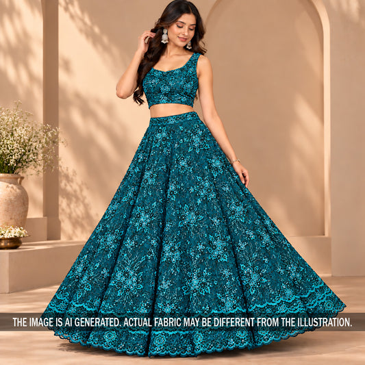Cut Dana Thread Sequins Embroidered Net Fabric - F7525