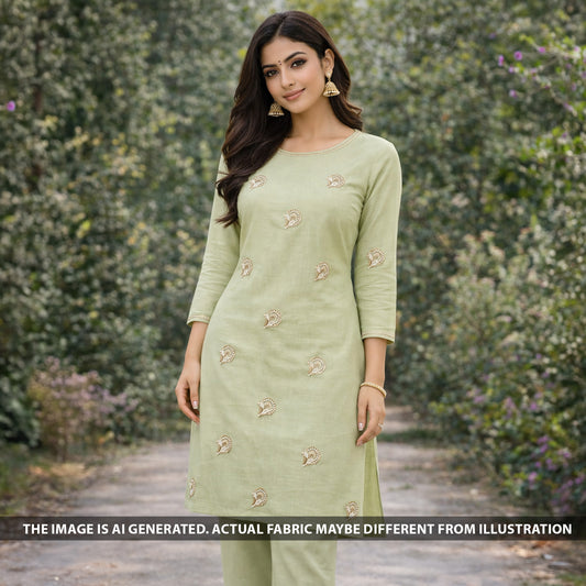 Cut Dana Zari Sequins Thread Embroidered Linen Fabric - F6371