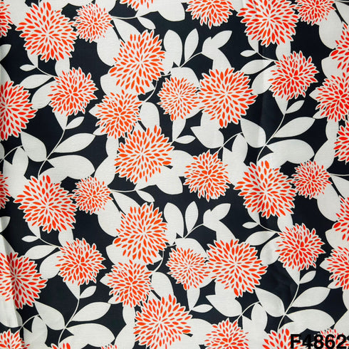 Flower Print Satin Fabric- F4862