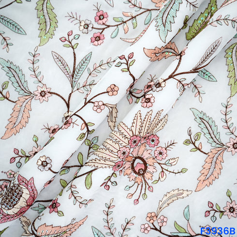 Thread Sequins Embroidered Georgette Fabric- F3936