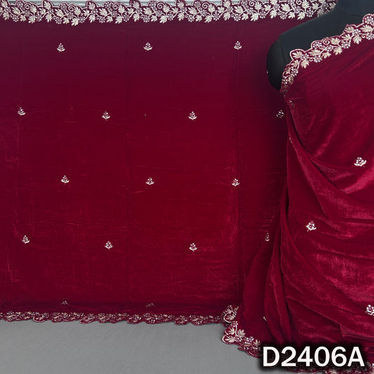 Wine velvet dupatta with scattered zari buti work