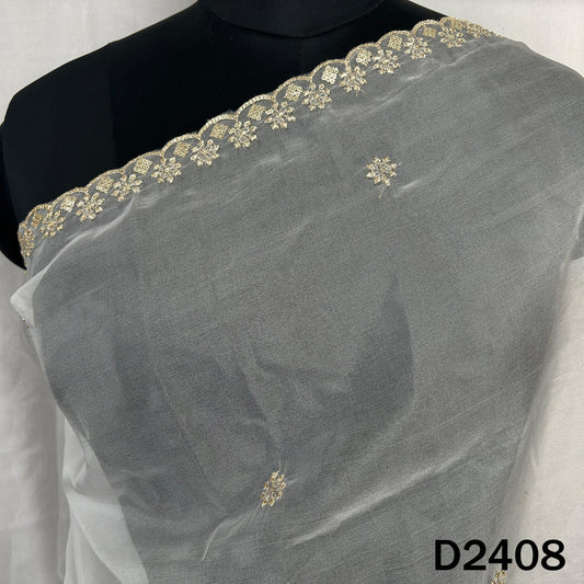 Dyeable organza dupatta featuring scalloped zari embroidered border