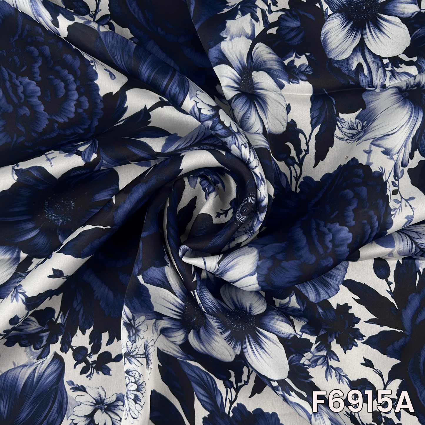Close view of F6915A showing rich floral depth, smooth shine and crisp digital print detailing