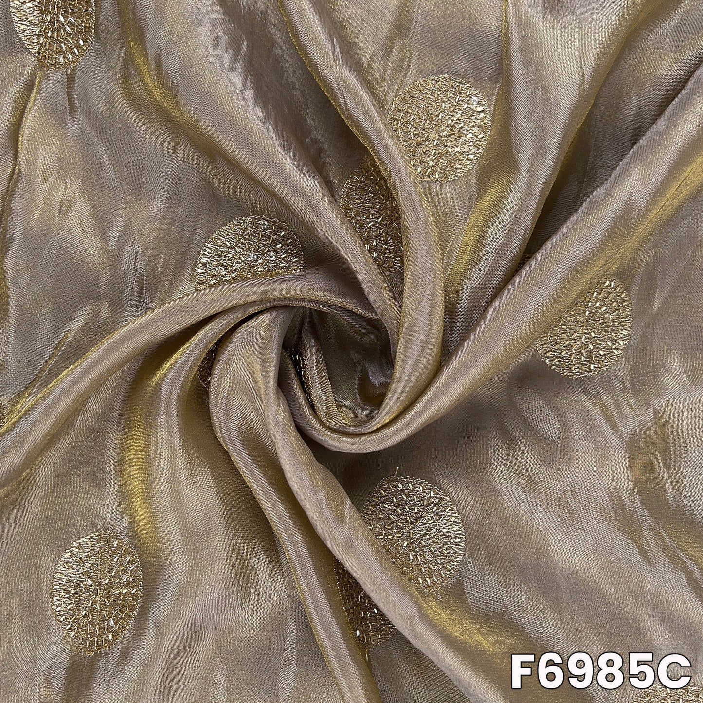 Detailed F6985C surface displaying muted silver tones, delicate embroidery and premium finish