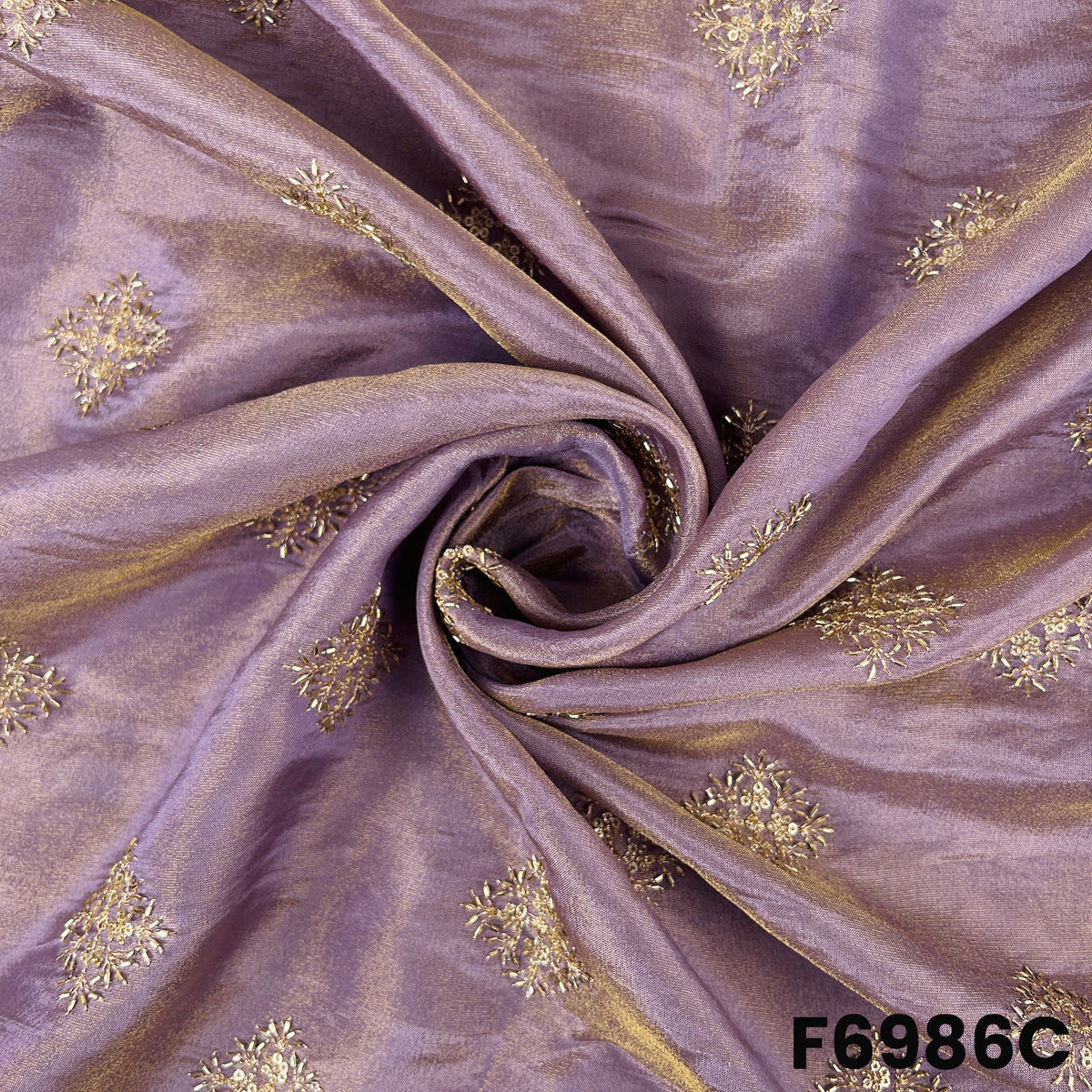 Detailed F6986C view showing purple-toned folds, embroidered sparkle and premium festive texture