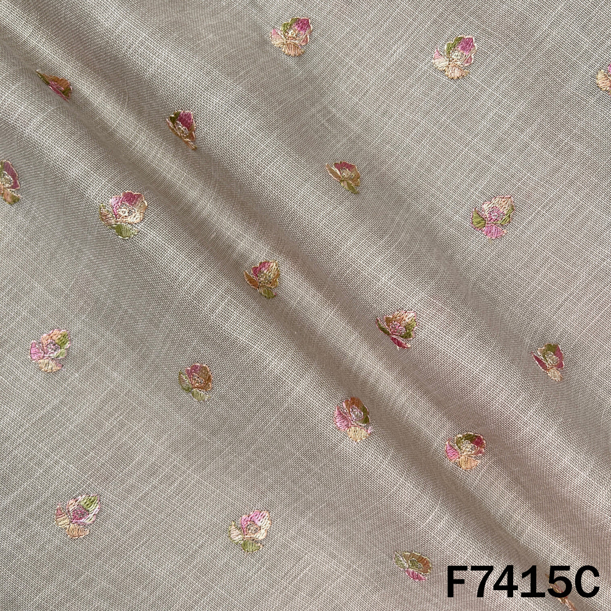 Beige designer linen fabric with subtle sequin butis