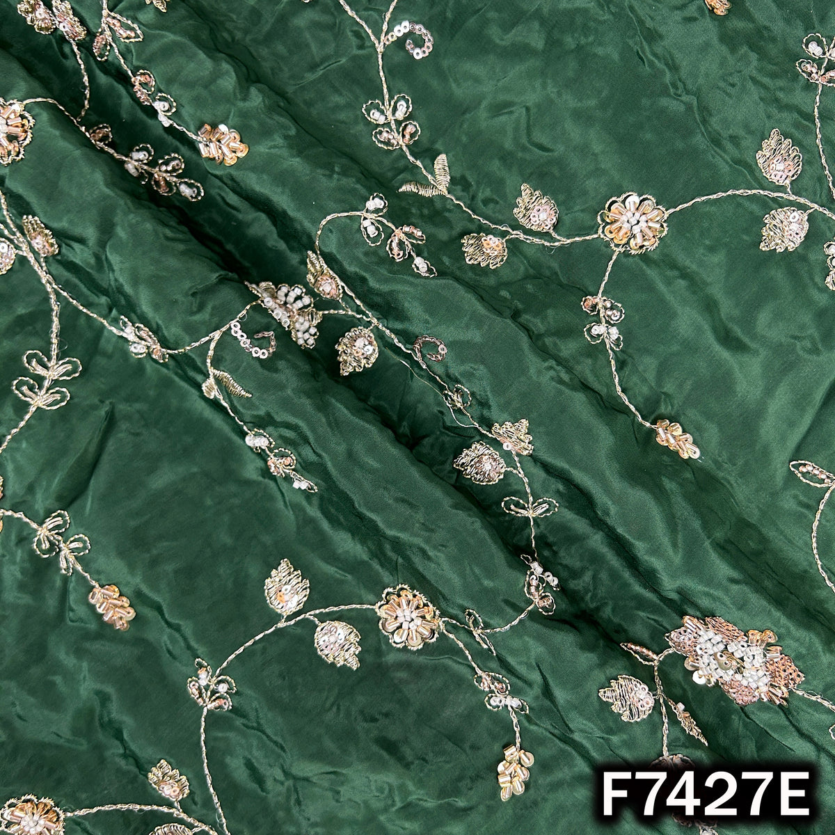 Green designer crepe fabric with cut dana vines