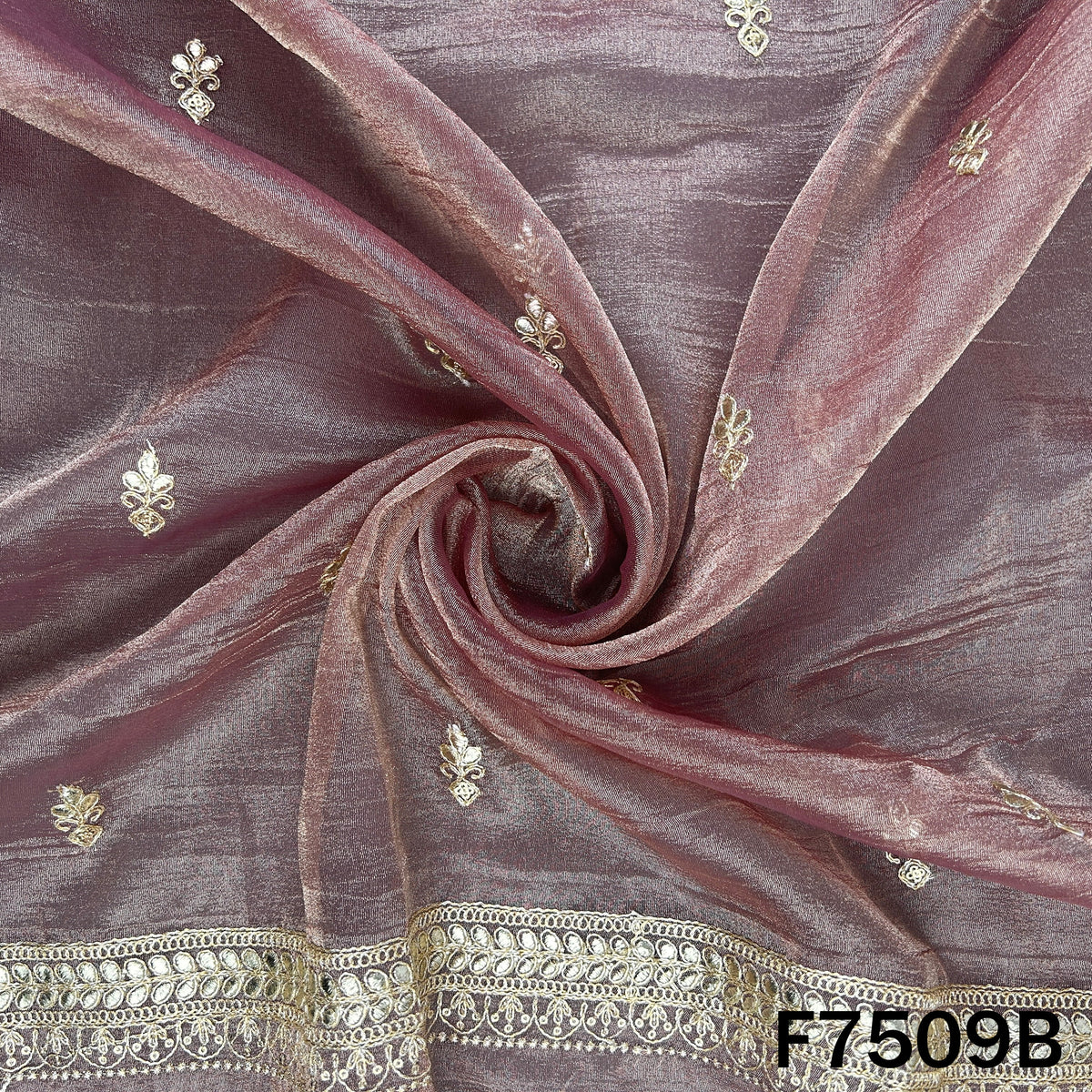 Mauve embroidered dupatta with scattered zari buti motifs