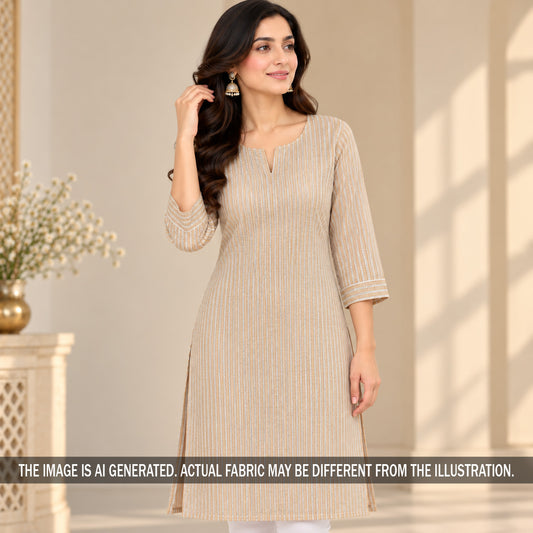 Beige striped tissue organza kurti styled on model