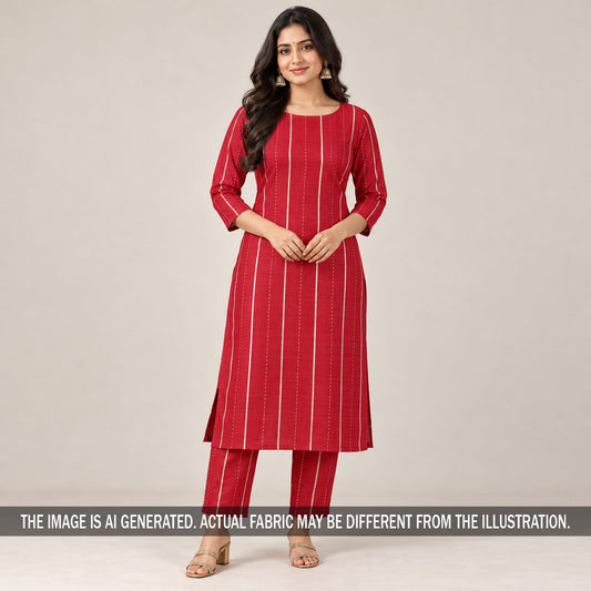 Red striped Pure Monga silk suit styled on model