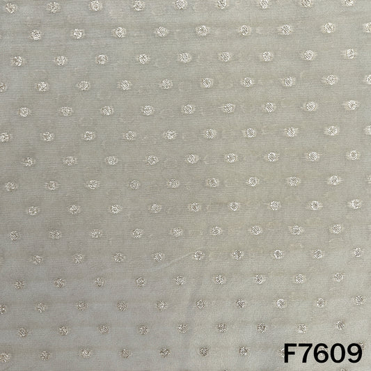 Dyeable shimmer tissue fabric with evenly spaced zari butti motifs