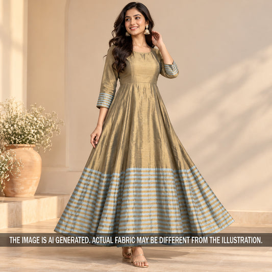 Golden Kanjivaram cotton tissue lehenga styled on model