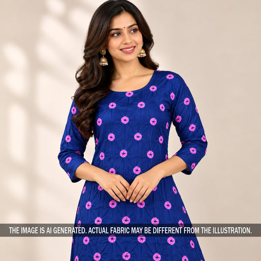 Royal blue Bandhani modal satin suit on model