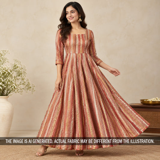 Peach striped crush tissue gown styled on model
