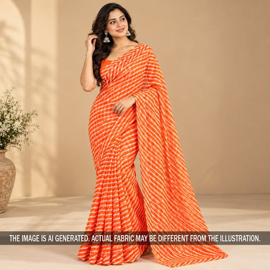 Orange Laheriya georgette saree styled on model