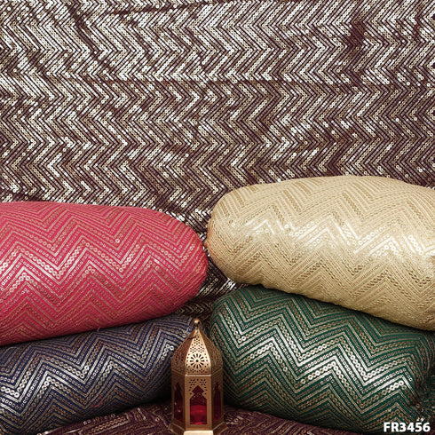 Zig Zag Sequins Chinon Chiffon Fabric -FR3456