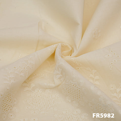 Embroidered Cotton With Cut Work Border Fabric-FR5982