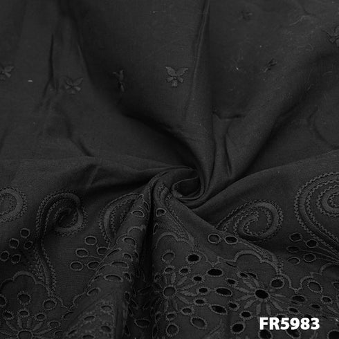 Embroidered Cotton With Cut Work Border Fabric-FR5983