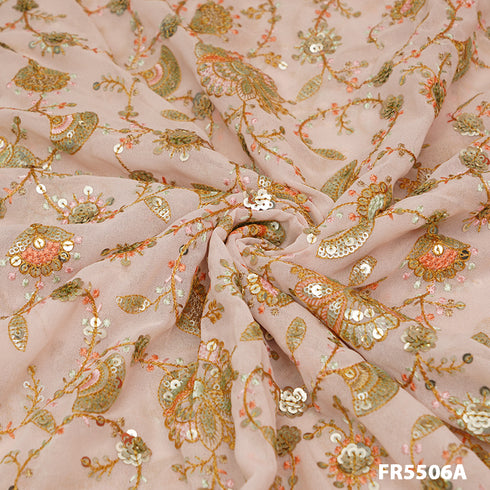 Embroidered Sequins Georgette Fabric-FR5506