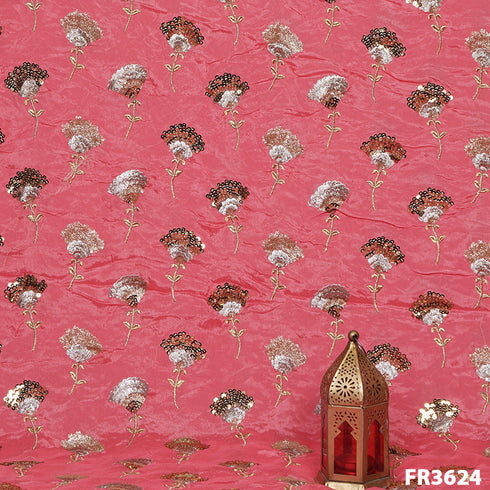 Printed Embroidered Sequins Chinnon Chiffon Fabric-FR3624
