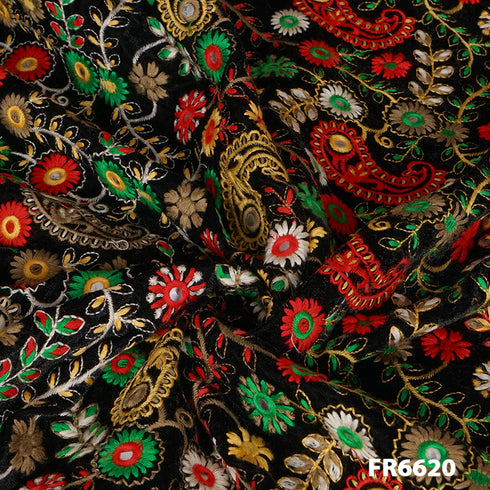 Embroidered Faux Mirror Velvet Fabric-FR6620