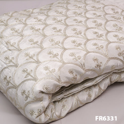 Embroidered Zari Crepe Fabric-FR6361