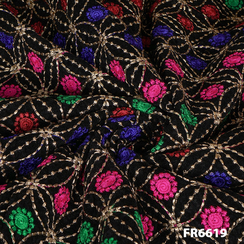 Embroidered Velvet Fabric-FR6619