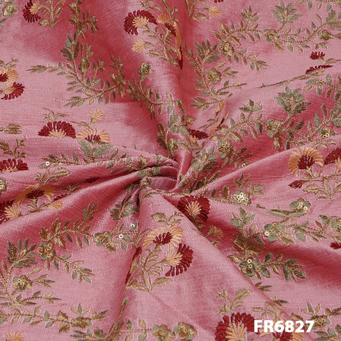 Embroidered Sequins Dupion Silk Fabric-Fr6827