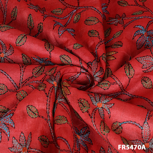 Lucknowi Embroidered Pure Silk Fabric-FR5470