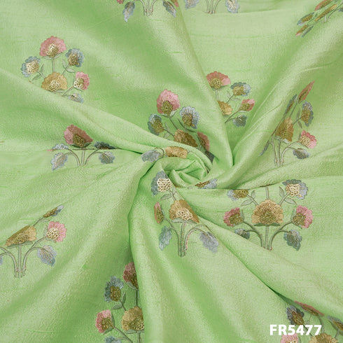 Embroidered Pure Dupion Silk Fabric-FR5477