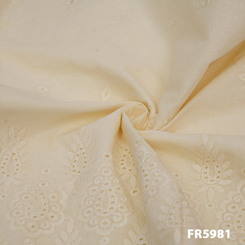 Embroidered Cotton With Cut Work Border Fabric-FR5981