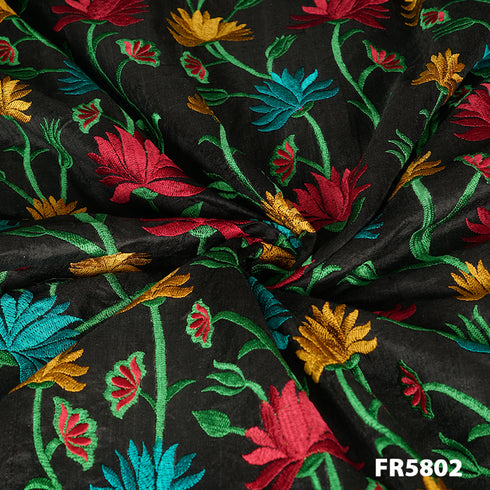 Embroidered Dupion Silk Fabric-FR5802