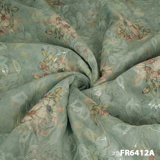 Printed Pani Sequins Organza Fabric-FR6412