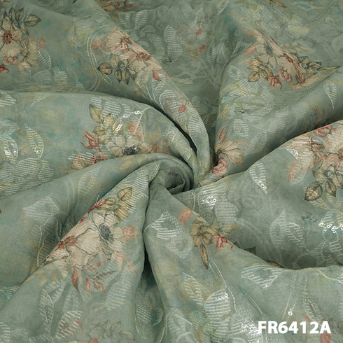 Printed Pani Sequins Organza Fabric-FR6412