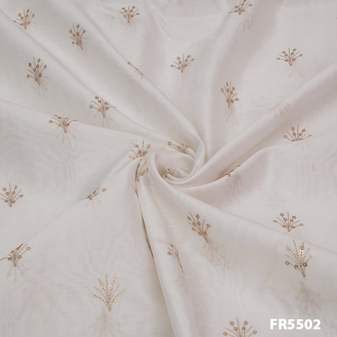 Dyeable Embroidered Zari Sequins Chanderi Fabric-FR5502