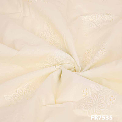 Embroidered Cut Work Cotton Fabric-FR7535