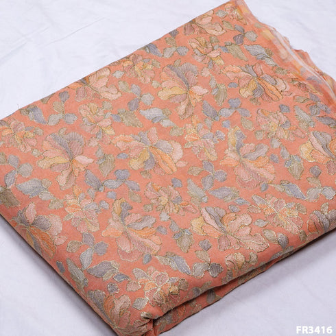 Embroidered Positional Printed Pure Moonga Silk Fabric-FR3416