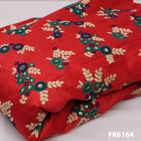 Embroidered Sequins Dupion Silk Fabric-Fr6164