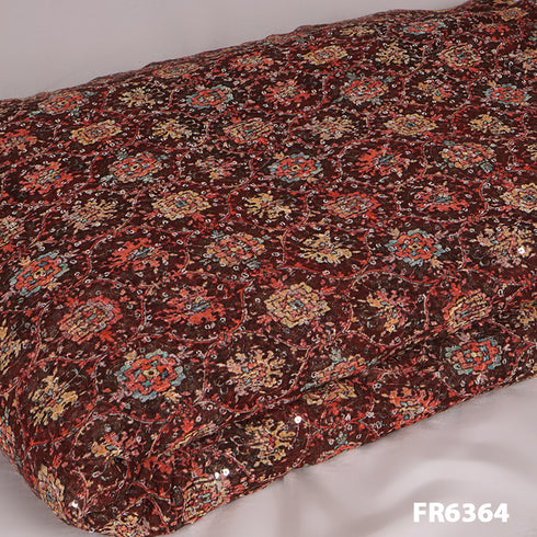 Embroidered Sequins Printed Georgette Fabric-FR6364