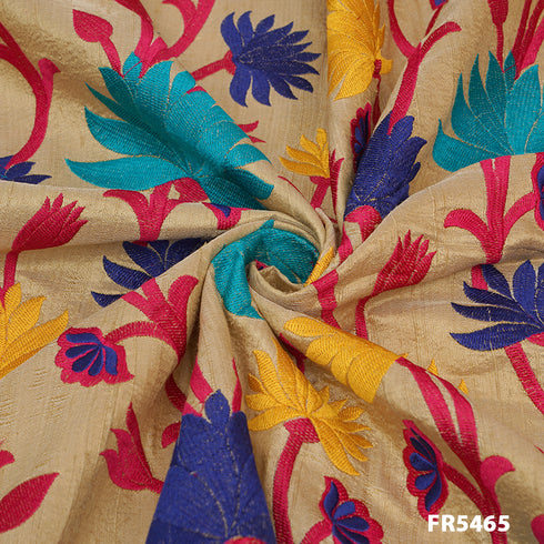 Embroidered Dupion Silk Fabric-FR5465