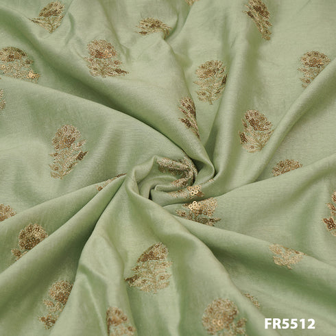 Embroidered Zari Sequins Chanderi Fabric-FR5512