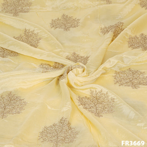 Zari Embroidered Chinnon Chiffon Fabric-FR3669