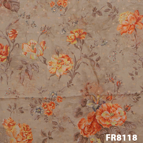 Printed Organza With Zari Buta Fabric-FR8118