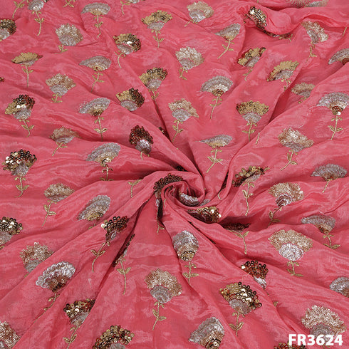 Printed Embroidered Sequins Chinnon Chiffon Fabric-FR3624