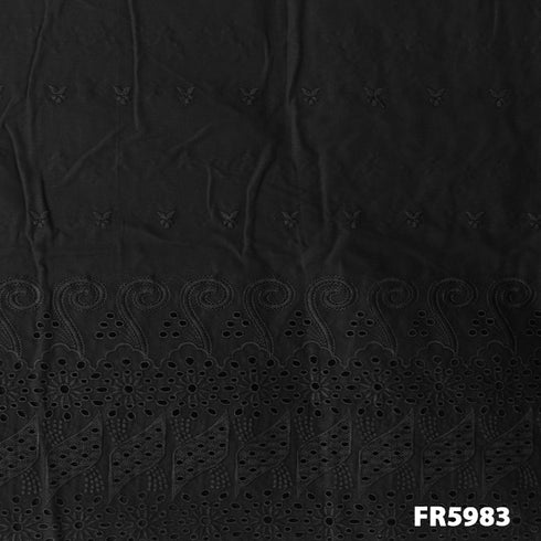 Embroidered Cotton With Cut Work Border Fabric-FR5983